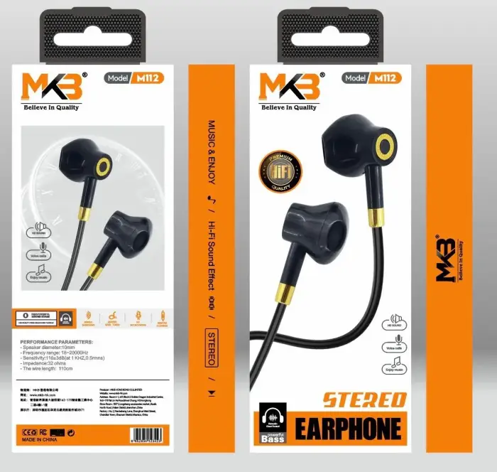 MKB m112 stereo earphone