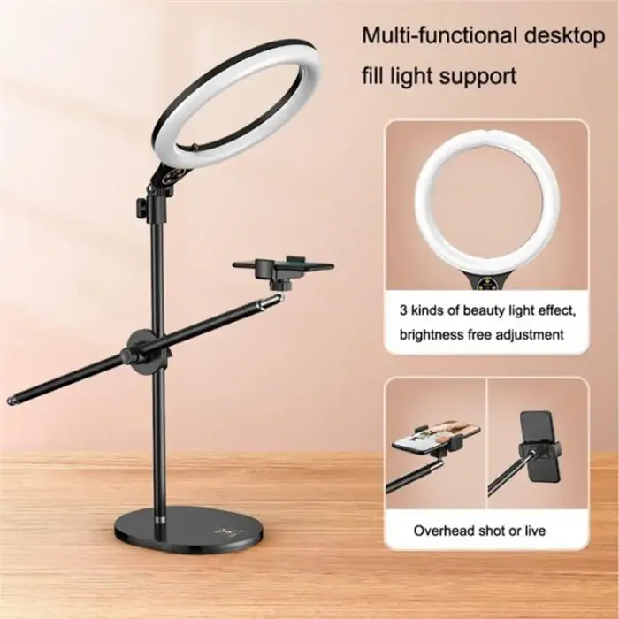 Overhead Tripod for Mobile Phone Smartphone Desktop Video Stand with 10 inch Ring Light for Table Photography - Image 4
