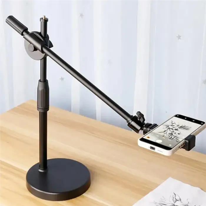 Overhead Tripod for Mobile Phone Smartphone Desktop Video Stand with 10 inch Ring Light for Table Photography - Image 3
