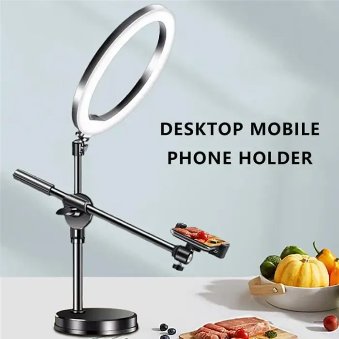 Overhead Tripod for Mobile Phone Smartphone Desktop Video Stand with 10 inch Ring Light for Table Photography - Image 2