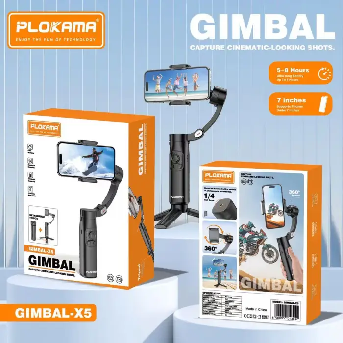 PLOKAMA Gimbal-X5 3-Axis Handheld Gimbal Stabilizer with smart AI-tracking mobile gimbal