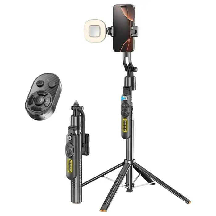 Q625 AI Tracking Bluetooth-Compatible Quadripod Selfie Stick tripod 1.83m with H-Shape Fill Light Anti-Shake