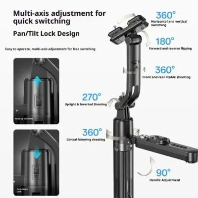 Q625 Portable Foldable Smart AI Tracking Anti-Shake Bluetooth Selfie Stick Quad tripod - Image 4