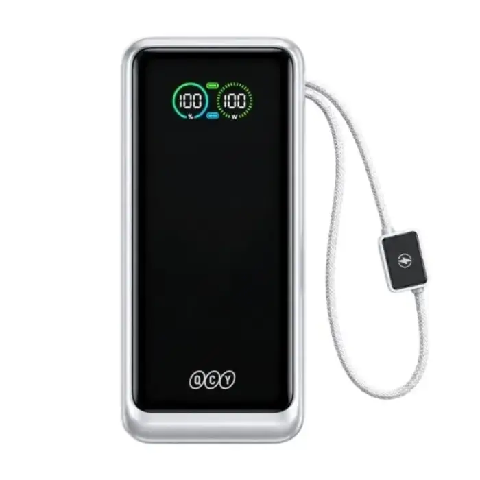 QCY HyperCharge PB20E 20000mAh 65W Power Bank with TFT Display & Built-in Cables