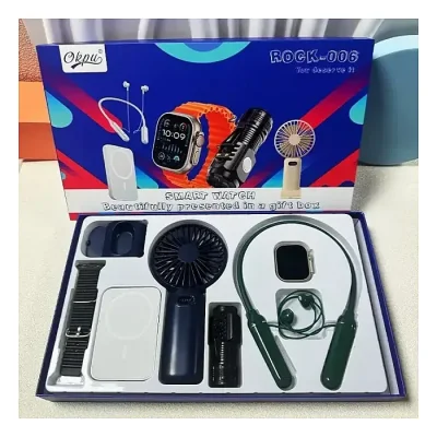 ROCK006 Smartwatch Set Free Neckband Fan Power Bank Torch Light Smartwatch Gift box set-Multi-Accessory Premium Combo - Image 5