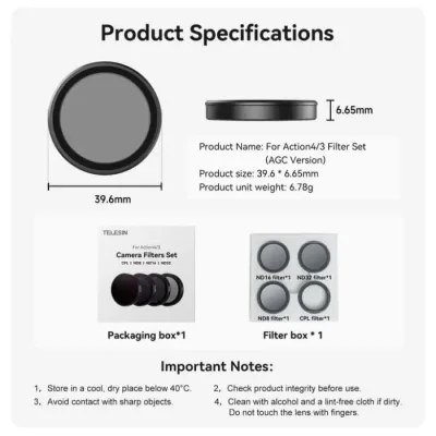 TELESIN OA-FLT-005 CPL+ND8,16,32 Filter Set for DJI ACTION 3,4,5 pro - Image 3