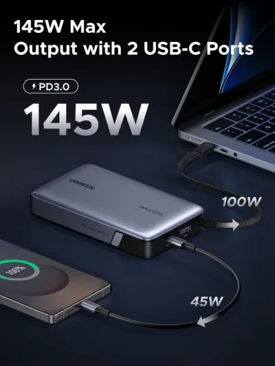 UGREEN PB551 20000mAh 145W Power Bank with Built-in Cable - Image 2
