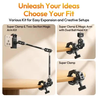 Ulanzi CO78 Super Clamp with Magic Arm Kit  Phone Holder, Heavy Duty Desk & Tube Mount for Smartphones, Cameras, Lights, Monitors, Compatible with iPhone & Android - Image 10