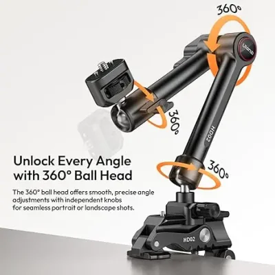 ULANZI HD02 10" Camera Magic Arm Super Clamp Kit with 360° Ball Head,Heavy-Duty Super Clamp,6.6lbs Load, 1/4"-20 & 3/8"-16 Mount, ARRI Pins, NATO Rail Articulating Friction Arm for DSLR/Monitor/Light - Image 3