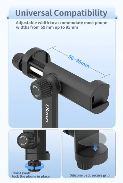Ulanzi MA28 Phone Stand Clamp Gopro Tripod Mount 360 Rotation Phone Clip with Cold Shoe for Microphone Led Video Vlog Live - Image 4