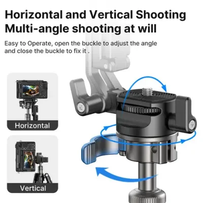 ULANZI MT-63 Portable Vlog Tripod, 57" Foldable Aluminum Alloy Extendable Camera Tripod with 2 in 1 Phone Clip, 360° Ball Head Travel Lightweight Tripod for iPhone/Android/Camera, Load 4KG/8.8LBS - Image 6