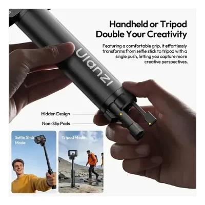 Ulanzi MT98 Foldable Selfie Stick Tripod Outdoor Travel Vlogging Shots for Insta360 X4/X5 for DJI Action 4/5/6 Action Cameras  57cm Extendable Mini Tripod with 1/4'' Mount, Portable Camera Stand - Image 3