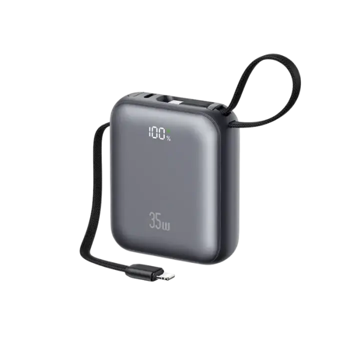 USAMS CD261 PB86 10000mAh PD Fast Charging​ Power Bank with dual built-in Type-C and Lightning cables with up to 35W Power Delivery for fast charging