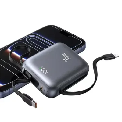 USAMS CD261 PB86 10000mAh PD Fast Charging​ Power Bank with dual built-in Type-C and Lightning cables with up to 35W Power Delivery for fast charging - Image 2