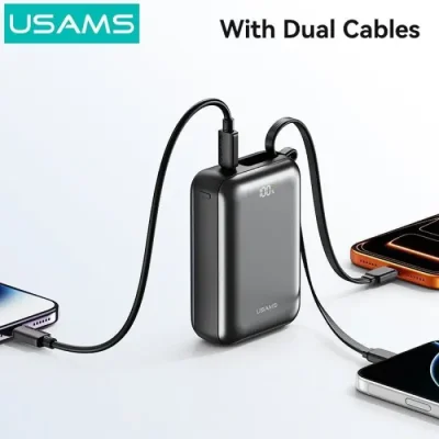 USAMS CD279 PB98 20000mAh 22.5W PD Power Bank with Digital Display built-in Type-C & Lightning charging cable - Image 2