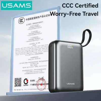 USAMS CD279 PB98 20000mAh 22.5W PD Power Bank with Digital Display built-in Type-C & Lightning charging cable - Image 3