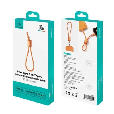 USAMS SJ784 U97 60W Type-C to Type-C Lanyard Fast Charging Data Cable -30cm - Image 2