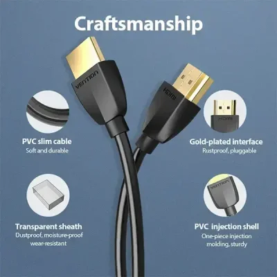 VENTION  AAIBH Portable HDMI Cable 2M Black 4K - Image 2