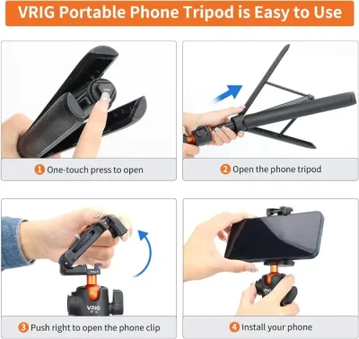 VRIG TP-16 140cm/55in Selfie Stick Tripod Stand with Flexible Ball Head Phone Holder 1/4 Inch Screw Connection for Smartphone Camera Vlog Live Streaming Selfie Video Recording - Image 5