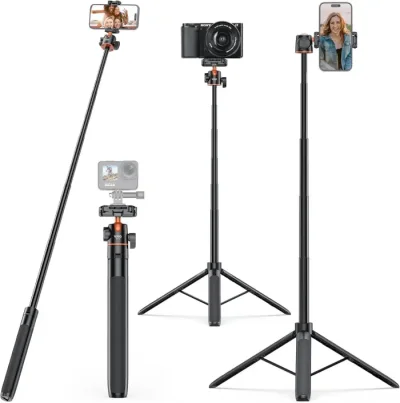 VRIG TP-16 140cm/55in Selfie Stick Tripod Stand with Flexible Ball Head Phone Holder 1/4 Inch Screw Connection for Smartphone Camera Vlog Live Streaming Selfie Video Recording - Image 2