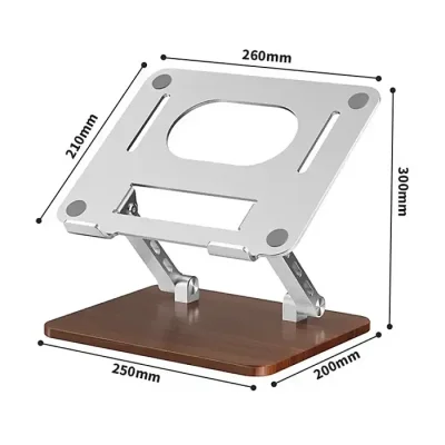 Wood Base Aluminum Alloy Desktop Laptop Tablet Bracket Heat Dissipation Notebook Stand v3.3 - Image 2