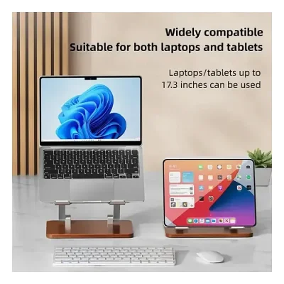 Wood Base Aluminum Alloy Desktop Laptop Tablet Bracket Heat Dissipation Notebook Stand v3.3 - Image 3