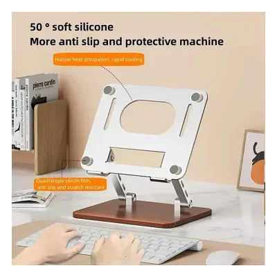 Wood Base Aluminum Alloy Desktop Laptop Tablet Bracket Heat Dissipation Notebook Stand v3.3 - Image 5