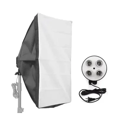 YE TL-4 4in1 Multi-Holder Studio E27 Socket Tricolor Lighting Lamp Head with 50*70cm Softbox and Portable Light Stand (Full Package) – Black - Image 3