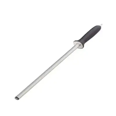 10 inch Round Regular Cut Sharpening Steel with Black Handle