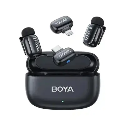 BOYA mini-12-B The World's  Tiniest Wireless Microphone (2RX,2TX) for Android & IOS Devices.