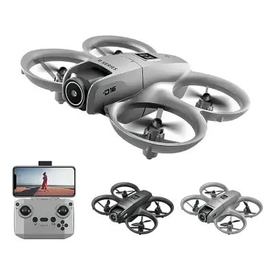 D16 Mini Dron Dual HD Camera Foldable Remote Control Drone with Optical Fow Hover Auto Intelligent Obstacle Avoidance Indoor and Outdoor Drone Drone for Kids With Propeller Guard - 3