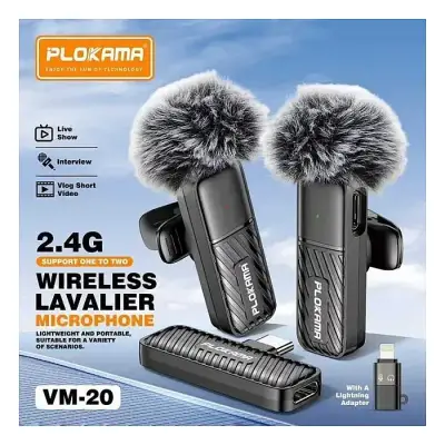 PLOKAMA VM20 Dual Wireless Lavalier Microphone for iPhone &...