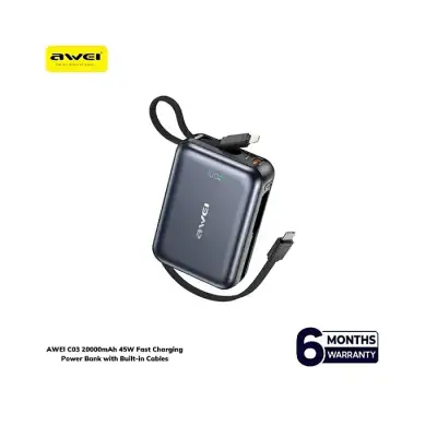 AWEI C03 20000mAh 45W Fast Charging Power Bank with Built-in Cables
