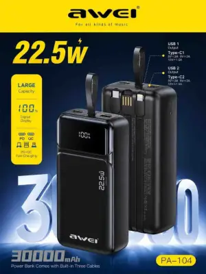 AWEI PA-104 22.5W Built-in Cable 30000mAh Power Bank