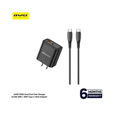 AWEI PD81 Dual Port Fast Charger 22.5W USB + 20W Type-C Wall...