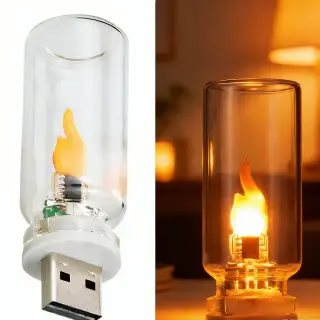 Flame USB LED Night Light Frosted Clear Glass Flickering Dynamic...