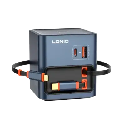 LDNIO Q16 100W GaN Desktop Charger 4-Port with Retractable Cables