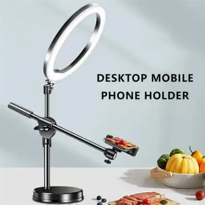 Overhead Tripod for Mobile Phone Smartphone Desktop Video Stand with 10 inch Ring Light for Table Photography - 2