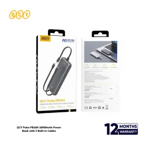 QCY Pulse PB10H 10000mAh Power Bank with 3 Built-in Cables