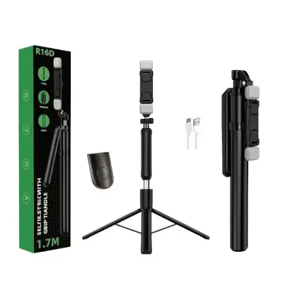R16D Selfie stick with Grip handle and dual mini light