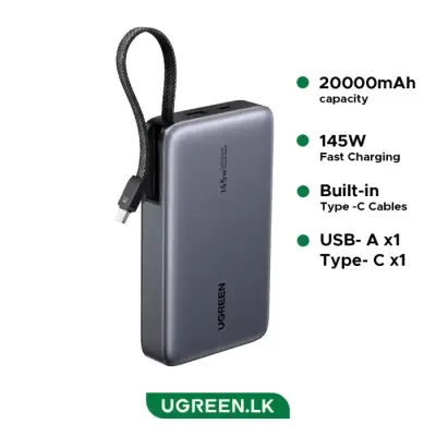 UGREEN PB551 20000mAh 145W Power Bank with Built-in Cable
