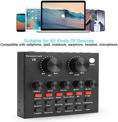 V8-Live Sound Card For Smartphone Computer PC Live,Recording And...