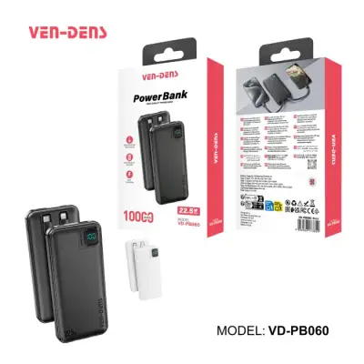 VEN-DENS VD-PB060 10000mAh 22.5W Power Bank with Built-in Cables