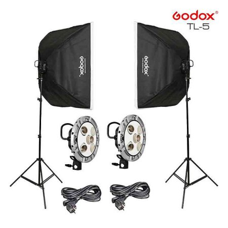 Godox TL-5 5in1 Bulb Head Multi-Holder Tricolor+Light Stand+softbox 60*60cm Camera Photography Lighting 2pcs Set