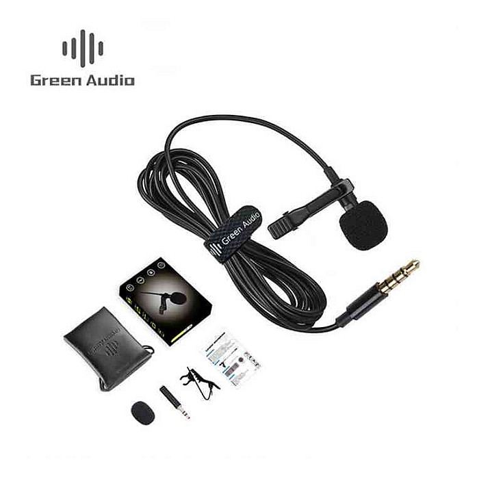 Green Audio Lavalier Microphone with TRS Converter