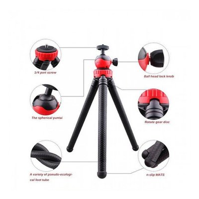 JM-801 PORTABLE OCTOPUS FLEXIBLE MONOPOD TRIPOD WITH PHONE HOLDER CLIP FOR SMARTPHONE - Image 1