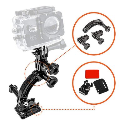 Helmet Mount Set Rotary Extension Arm for Insta360 ONE R/GoPro Hero 9 8 7 6 5 4 3+ 2 Session Black Sports Action Camera Accessories Kit Motorcycle Curved Chin Pivot Connector - Image 1