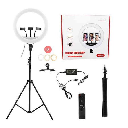 F-450 18 inch Ring Light With 7ft Light Stand Touch Control And Remote Control