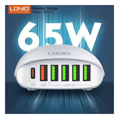 LDNIO A6573C 6 Port 65W Super Fast Charging Desktop Charger - Image 1