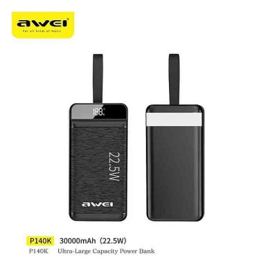 Awei P140K 30000mAh 22.5W Fast Charging Power Bank with LED Flashlight - Image 1